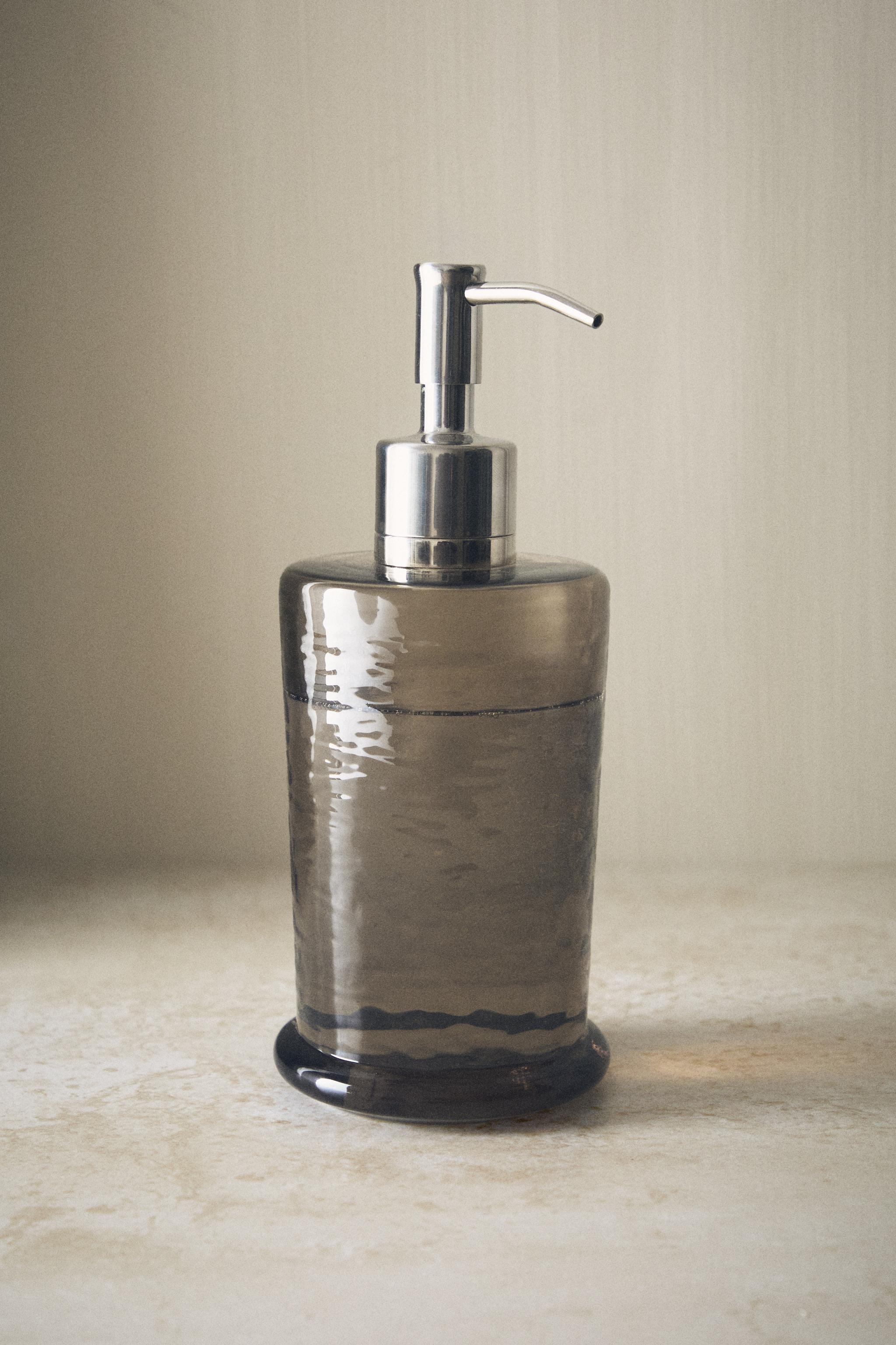 SMOKY TEXTURED GLASS SOAP DISPENSER